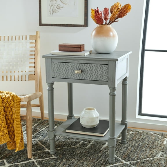 SAFAVIEH Halton Geometric 1 Drawer Accent Table, Distressed Grey
