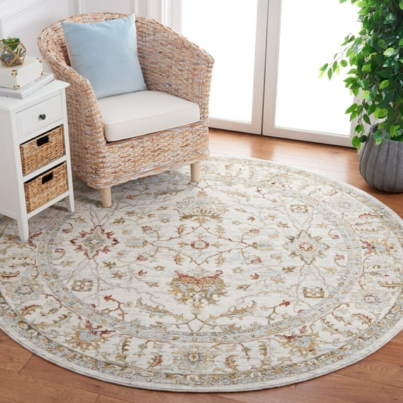 Safavieh Hamilton Arielle Oriental Polyester Area Rug, Ivory/Rust, 6'7" x 6'7" Round
