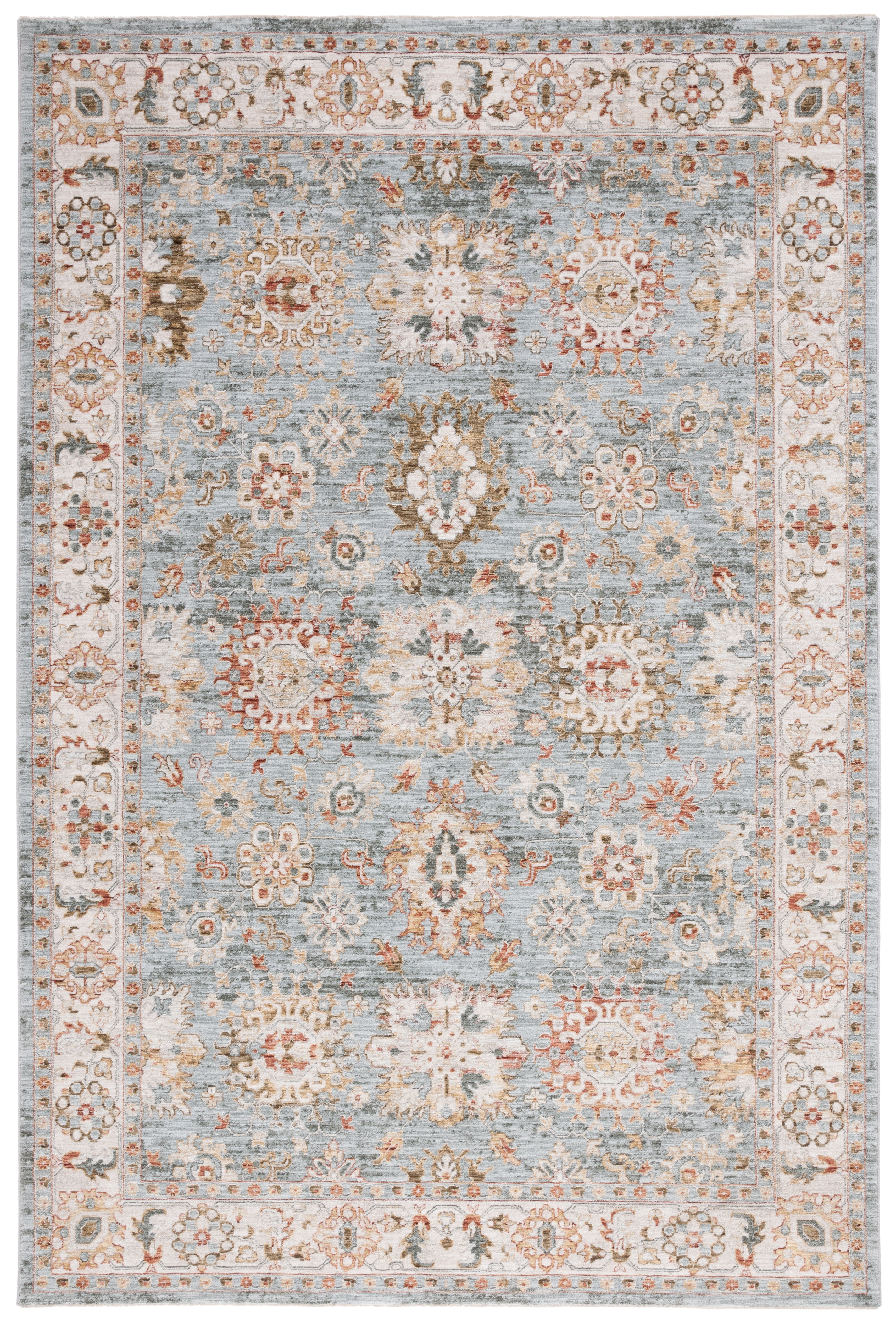 Hand-Knotted Blue and Ivory Synthetic Rectangular Rug