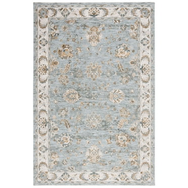 SAFAVIEH Hamilton Finnian Oriental Polyester Area Rug, Blue/Gold, 5'3" x 7'6"
