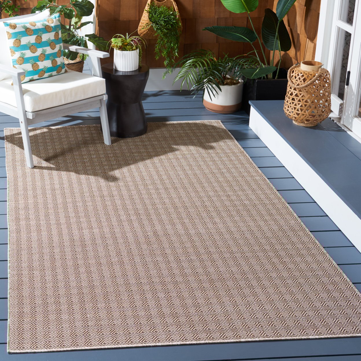 SAFAVIEH Hampton Ali Diamond Indoor/Outdoor Area Rug, Brown, 9' x 12'