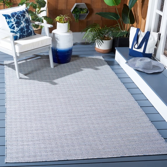 SAFAVIEH Hampton Ali Diamond Indoor/Outdoor Area Rug, Navy/Ivory, 9' x 12'