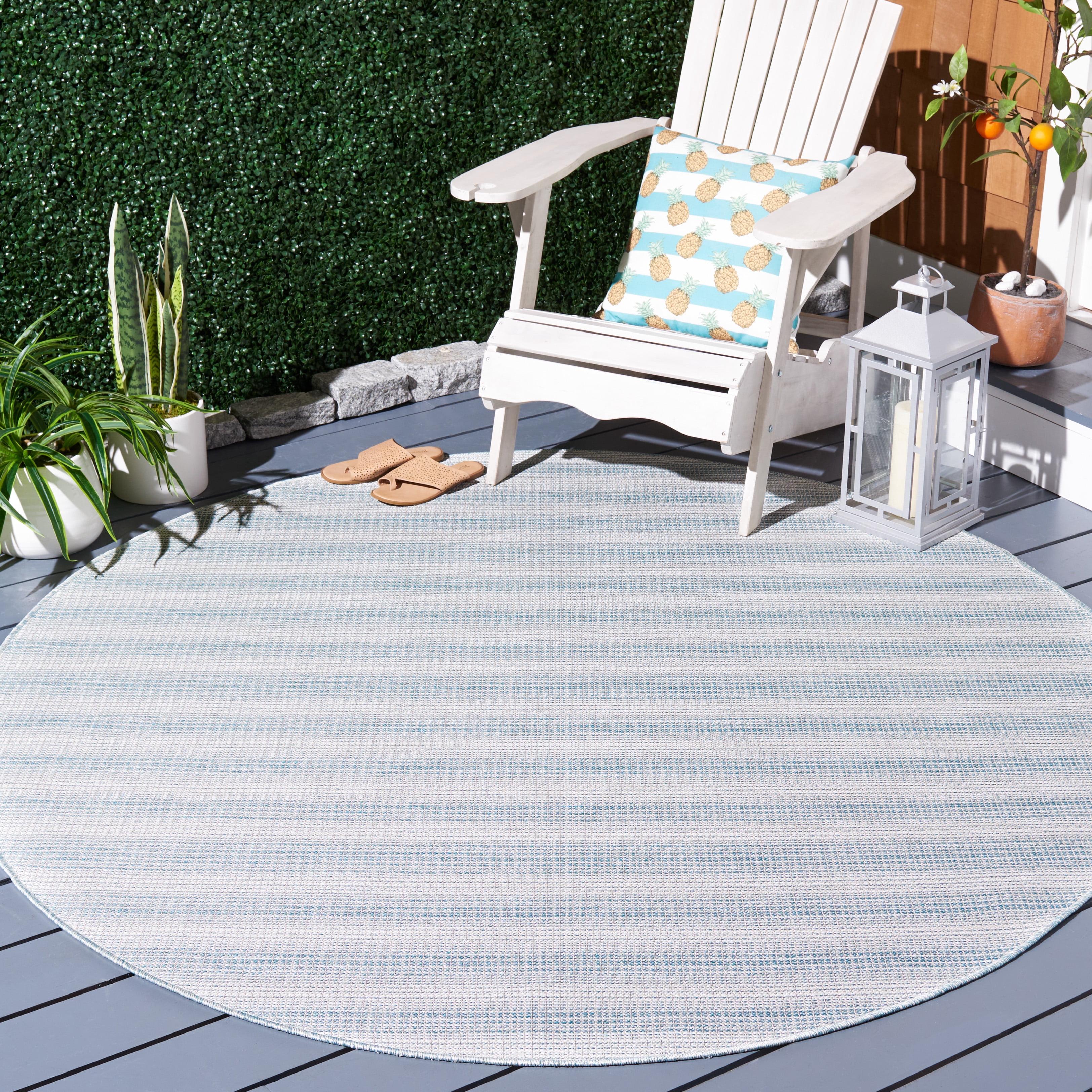 Safavieh Hampton Duana Striped Indoor/Outdoor Area Rug, Aqua Ivory/Multi, 6'5" x 6'5" Round