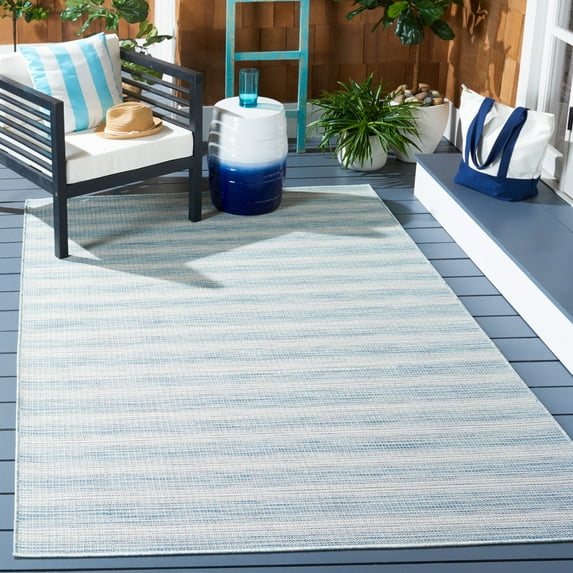 SAFAVIEH Hampton Duana Striped Indoor/Outdoor Area Rug, Aqua Ivory/Multi, 9' x 12'