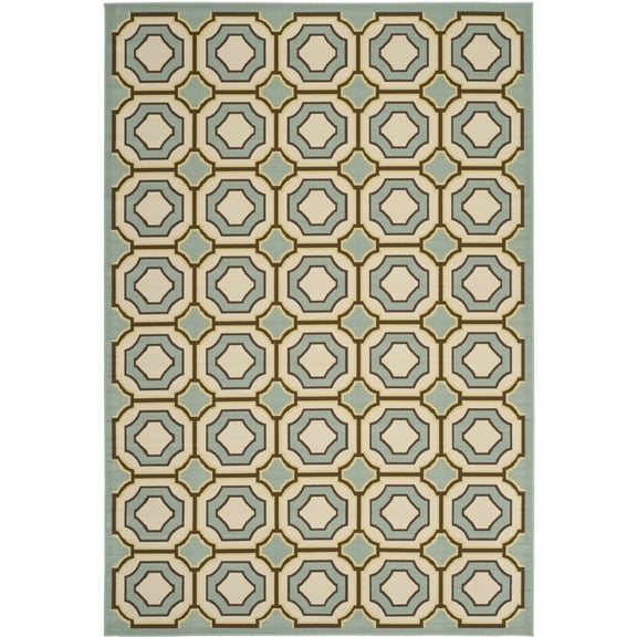 SAFAVIEH Hampton Edin Geometric Indoor/Outdoor Area Rug, Light Blue/Ivory, 6'7" x 9'6"
