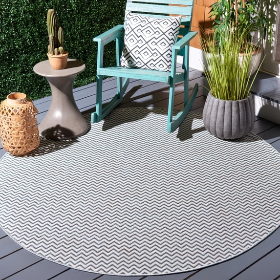 Safavieh Hampton Guliana Zig-Zag Indoor/Outdoor Area Rug, Beige/Aqua, 6'5" x 6'5" Round
