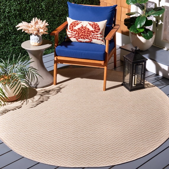 Safavieh Hampton Guliana Zig-Zag Indoor/Outdoor Area Rug, Natural, 6'5" x 6'5" Round