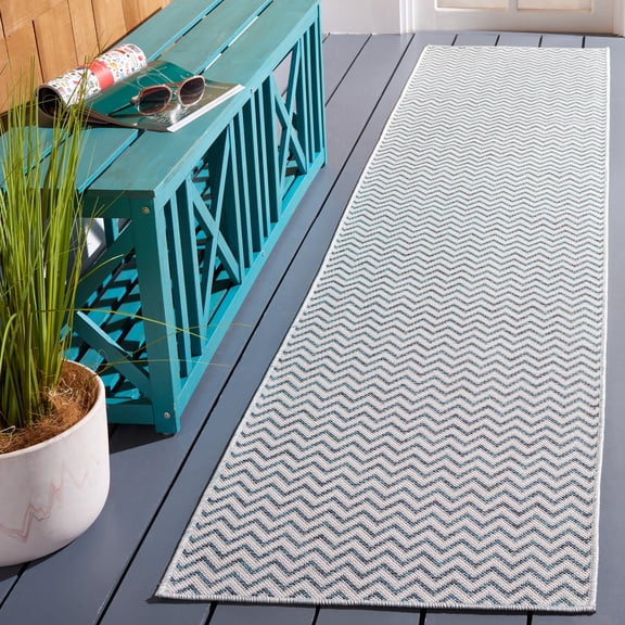 Safavieh Hampton Guliana Zig-Zag Indoor/Outdoor Runner Rug, Beige/Aqua, 2' x 9'
