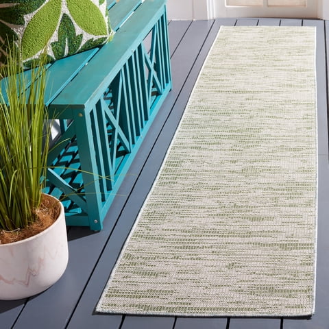 Safavieh Hampton Karaugh Alfombra Pasillera Abstracta para Interior/exterior, Verde/beige, 2' x 9'