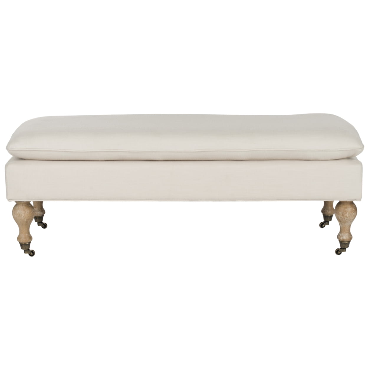 Transitional White Washed Oak and Cream Upholstered Bench/Ottoman