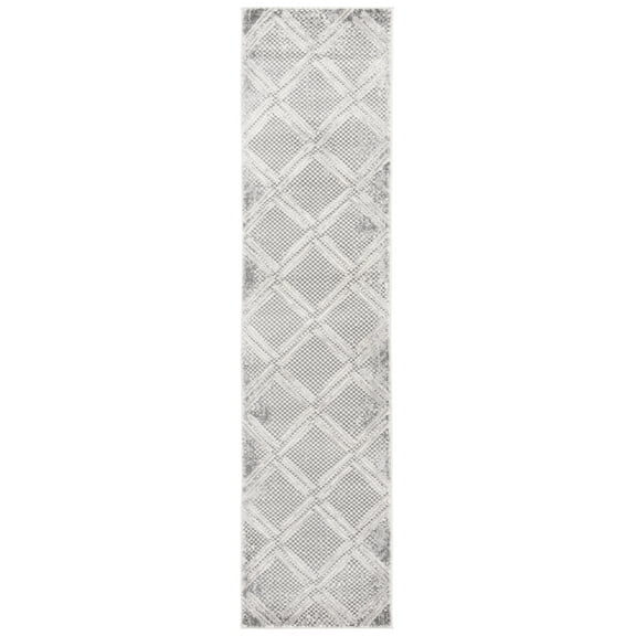 SAFAVIEH Hanna Grover Geometric Runner Rug, Grey/Ivory, 2' x 8'