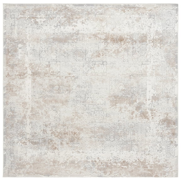 SAFAVIEH Hanna Sharlene Distressed Area Rug, Ivory Grey/Beige, 6'7" x 6'7" Square