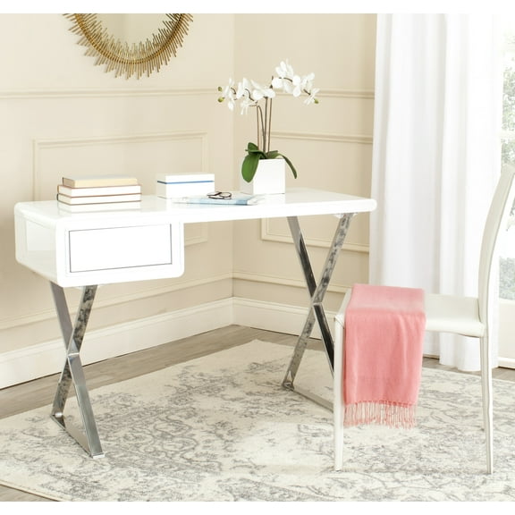SAFAVIEH Hanover Modern Glam Desk with Pull-Out Drawer, White