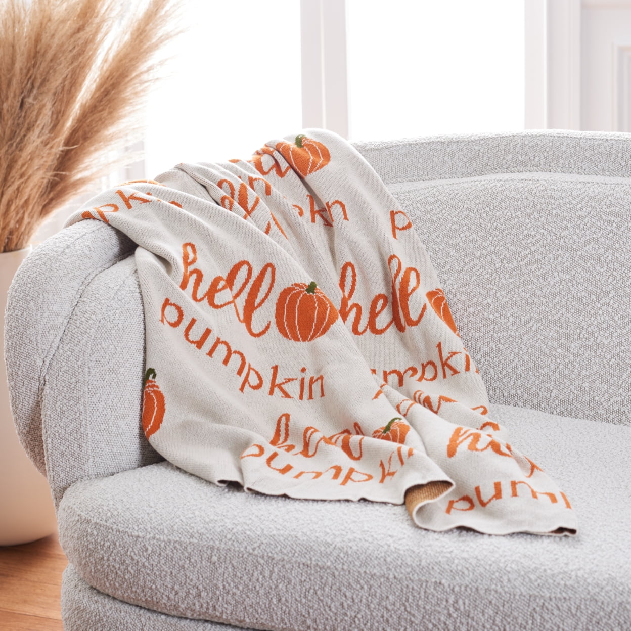 Happy Fall Y'all Knitted Cotton Throw Blanket