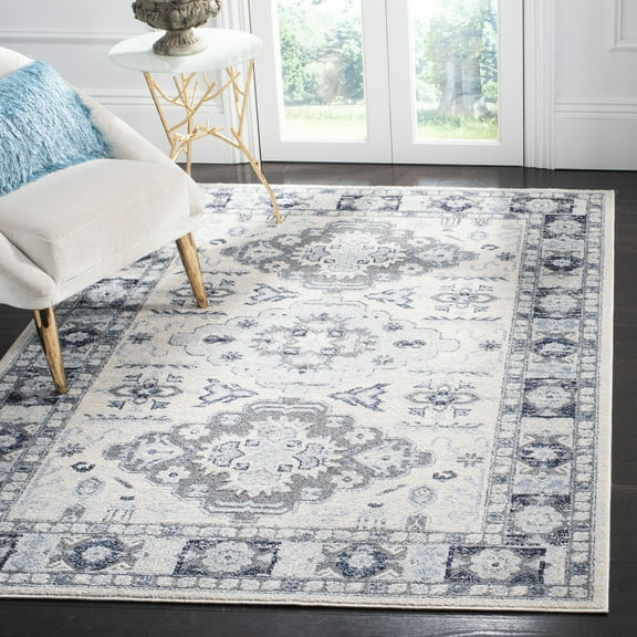SAFAVIEH Harbor Braganza Floral Bordered Area Rug, Blue/Cream, 6'7" x 6'7" Square