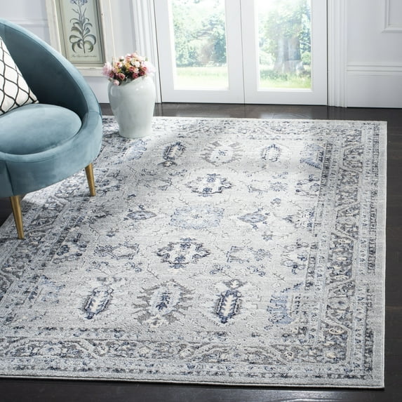 SAFAVIEH Harbor Evander Floral Bordered Area Rug, Light Grey/Dark Grey, 4' x 6'