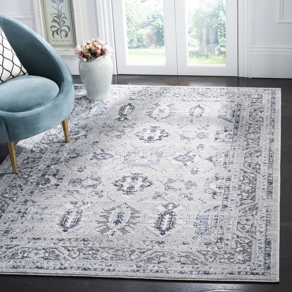 SAFAVIEH Harbor Evander Floral Bordered Runner Rug, Light Grey/Dark Grey, 2'3" x 8'