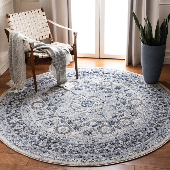 SAFAVIEH Harbor Xaviera Floral Bordered Area Rug, Blue/Cream, 6'7" x 6'7" Round