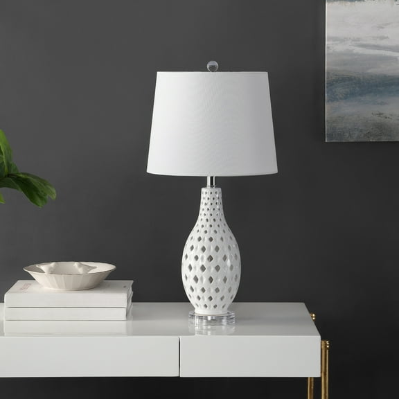 SAFAVIEH Harlem 25 in. Modern Ceramic Table Lamp, White