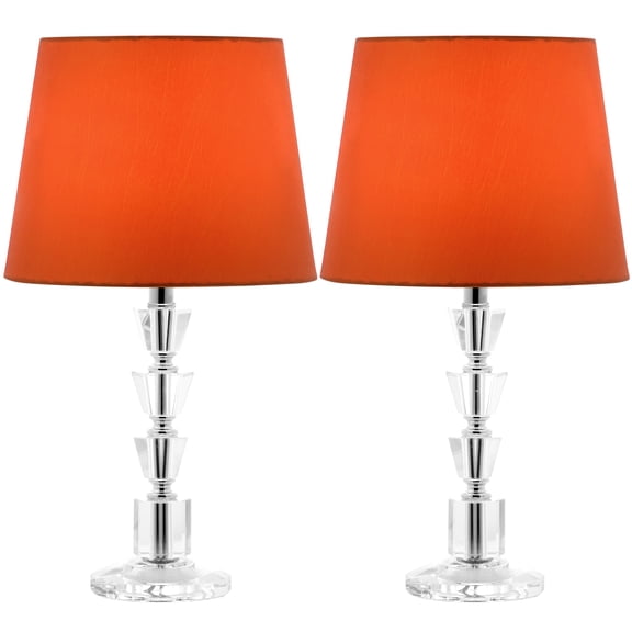 SAFAVIEH Harlow 16 in. Crystal Table Lamp with Orange Polyester Shade, Set of 2