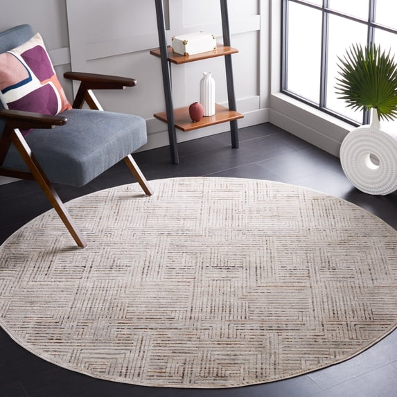 Safavieh Harlow Dacre Distressed Polyester Area Rug, Ivory Gray/Rust, 6'3" x 6'3" Round
