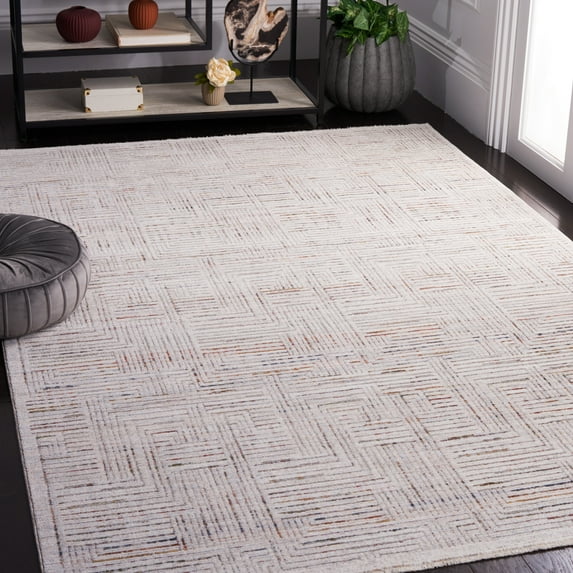 Safavieh Harlow Dacre Distressed Polyester Area Rug, Ivory Gray/Rust, 6'3" x 6'3" Square