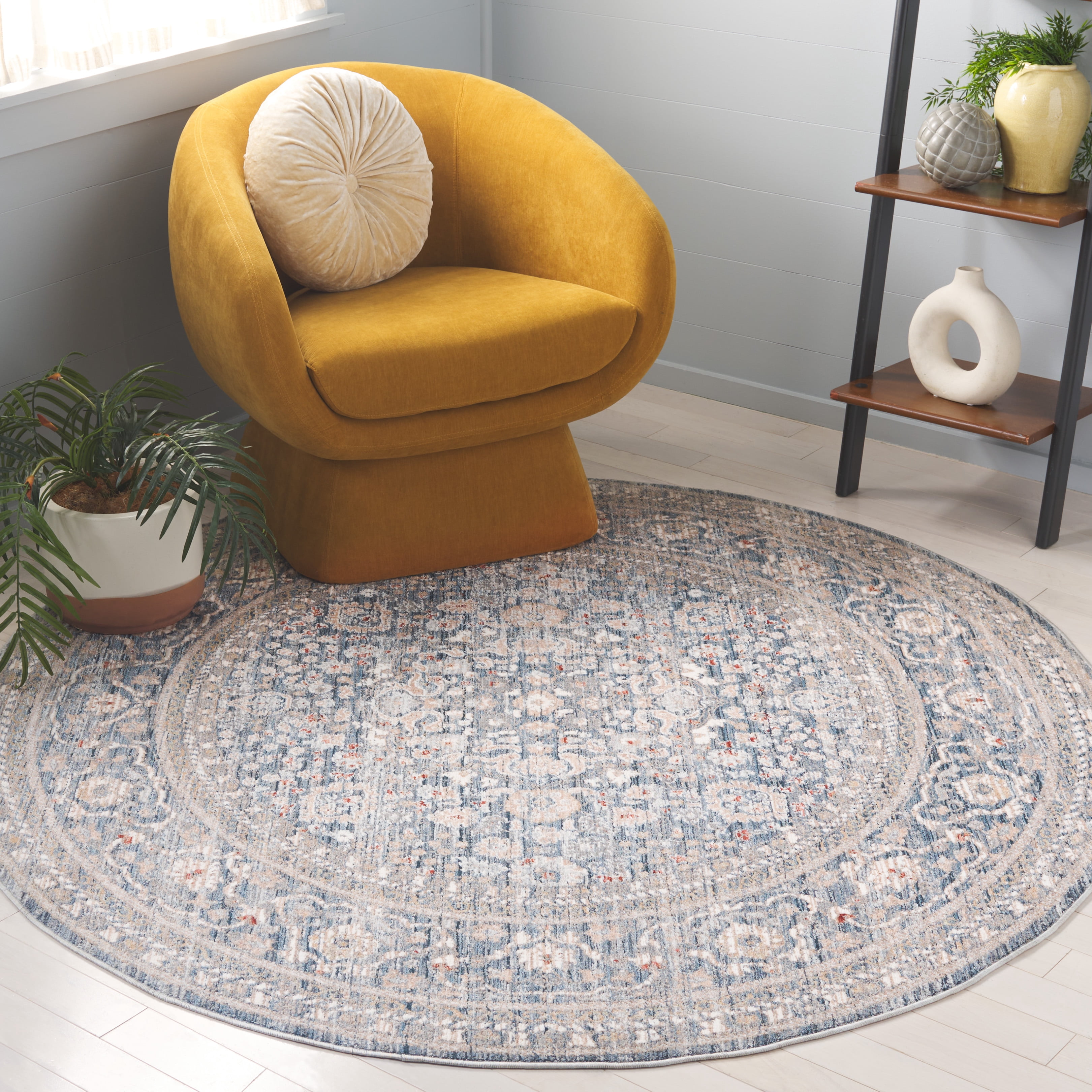 Safavieh Harlow Dalach Floral Area Rug, Ivory Blue/Gray, 6'3" x 6'3" Round
