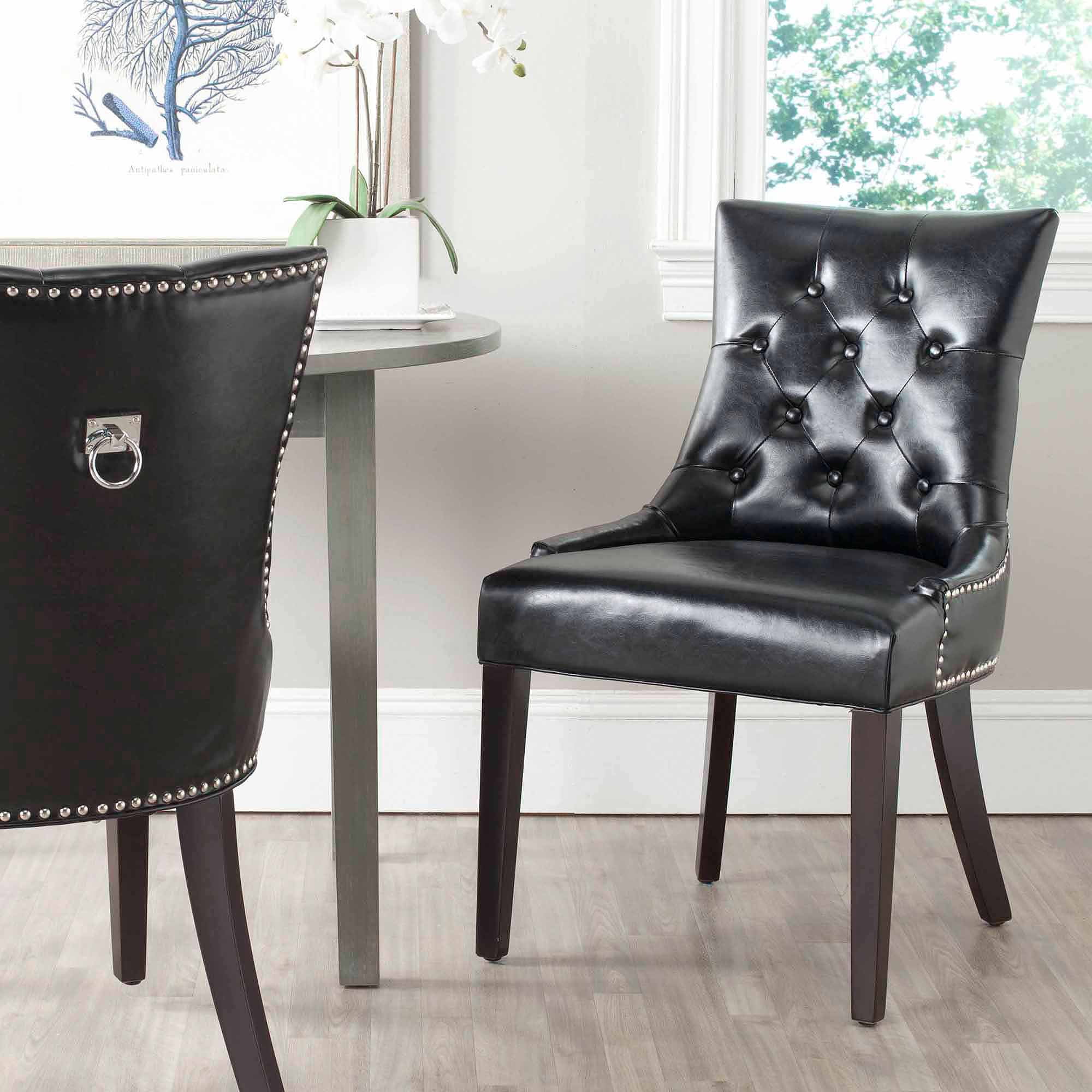 SAFAVIEH Harlow Glam Tufted Ring Chair with Silver Nailheads, Set of 2, Black