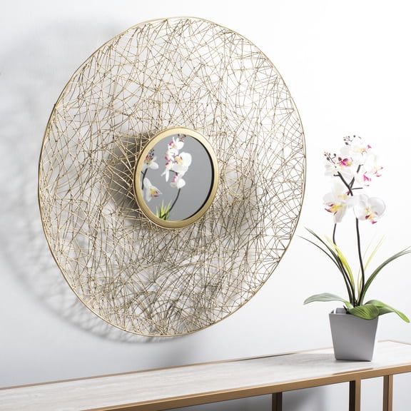 SAFAVIEH Harner 30 in. Solid Wired Round Mirror, Shiny Brass