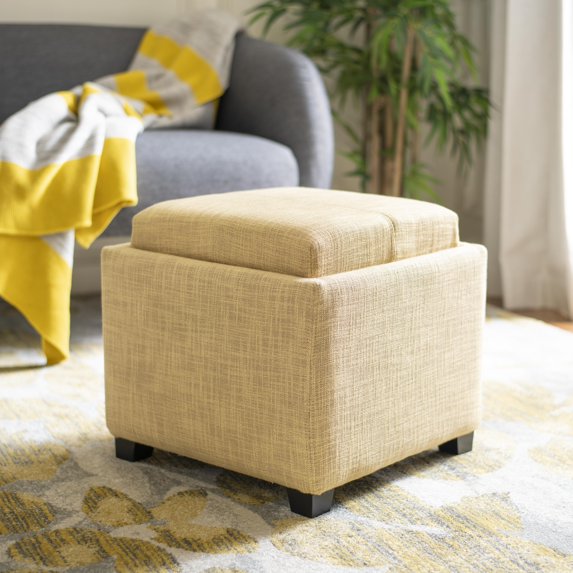 SAFAVIEH Harrison Rustic Glam Single Tray Storage Ottoman, Gold