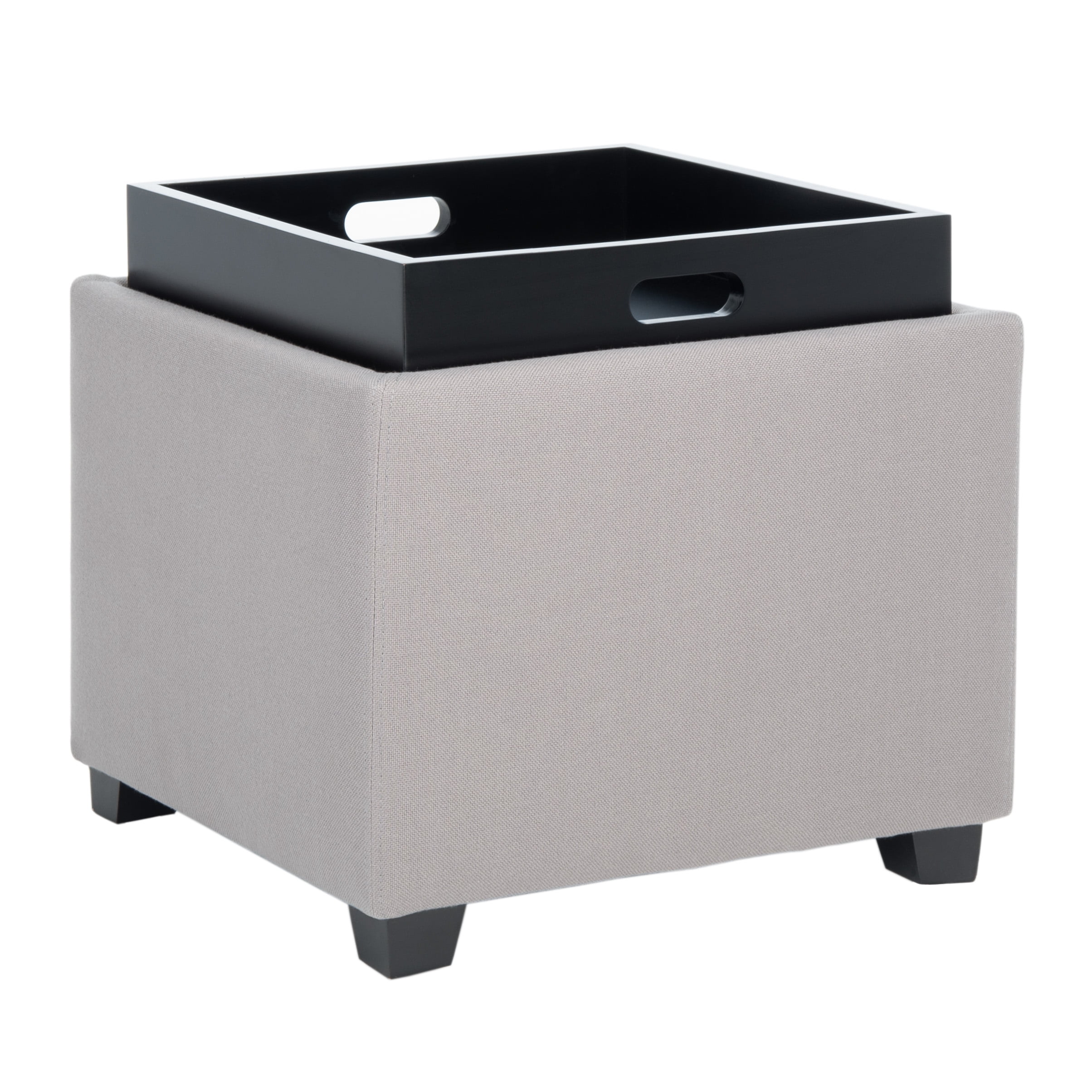 SAFAVIEH Harrison Rustic Glam Single Tray Storage Ottoman, Sea Mist
