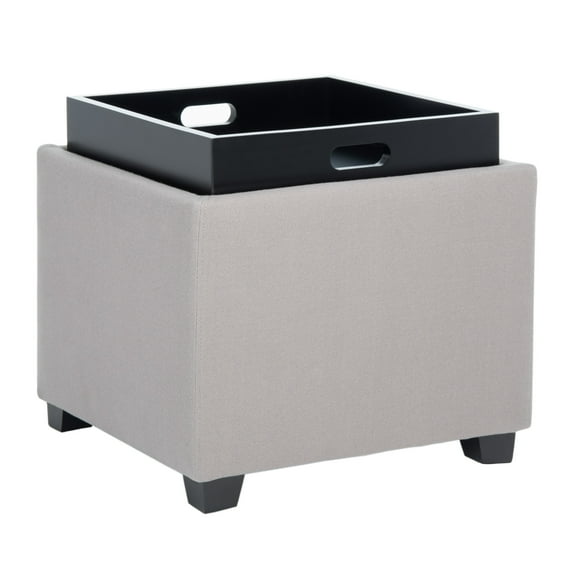 SAFAVIEH Harrison Rustic Glam Single Tray Storage Ottoman, Sea Mist