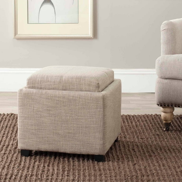 SAFAVIEH Harrison Rustic Glam Single Tray Storage Ottoman Stone