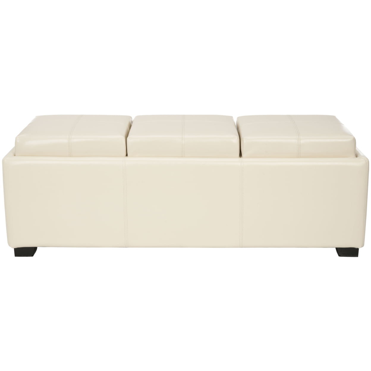 Flat Cream Leather Triple Tray Ottoman with Birch Wood