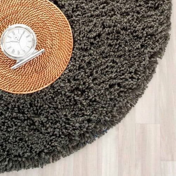 SAFAVIEH Harvey Solid Plush Shag Area Rug, Charcoal, 6' x 6' Round