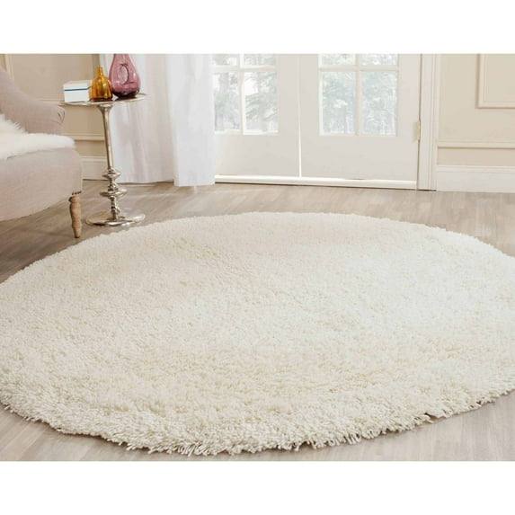 SAFAVIEH Harvey Solid Plush Shag Area Rug, White, 6' x 6' Round