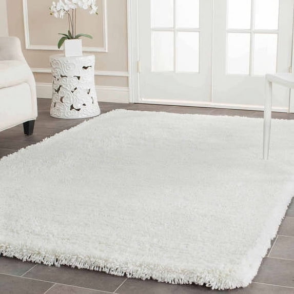 SAFAVIEH Harvey Solid Plush Shag Area Rug, White, 8' x 8' Square