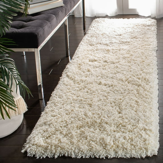 SAFAVIEH Harvey Solid Plush Shag Runner Rug, White, 2'3" x 8'