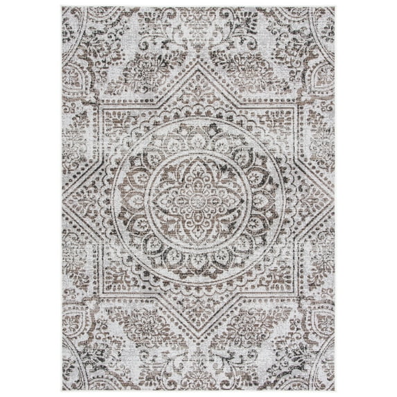 SAFAVIEH Havana Amable Medallion Indoor/Outdoor Area Rug, Light Brown/Black, 6'7" x 6'7" Square