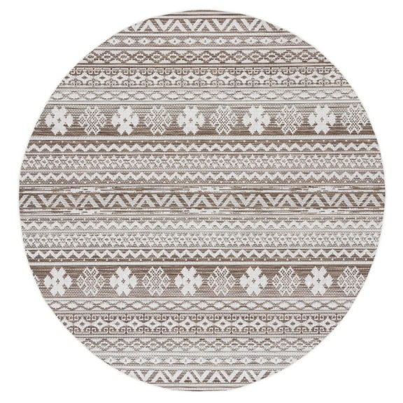 SAFAVIEH Havana Finn Geometric Indoor/Outdoor Area Rug, Light Brown/Ivory, 6'7" x 6'7" Round