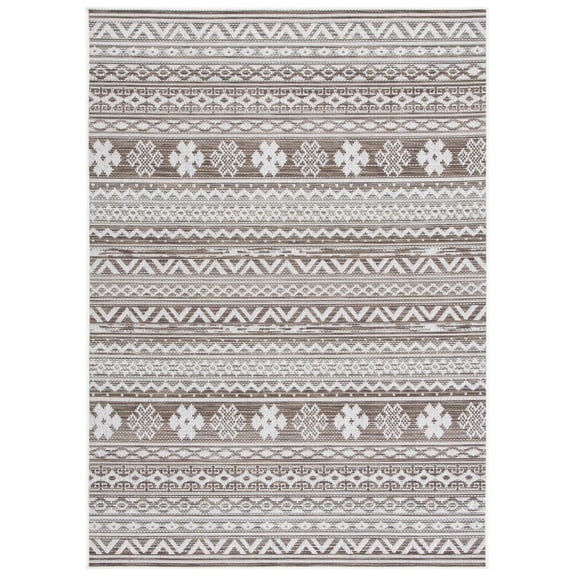SAFAVIEH Havana Finn Geometric Indoor/Outdoor Area Rug, Light Brown/Ivory, 8' x 10'