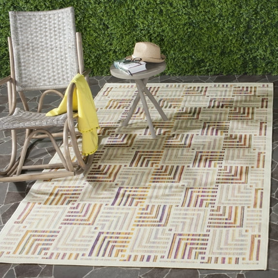 SAFAVIEH Havana Laverne Geometric Indoor/Outdoor Area Rug, Natural/Multi, 5'1" x 7'7"