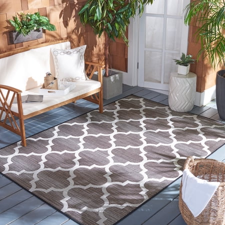 SAFAVIEH Havana Monroe Geometric Indoor/Outdoor Area Rug, Light Brown/Ivory, 6'7" x 6'7" Square