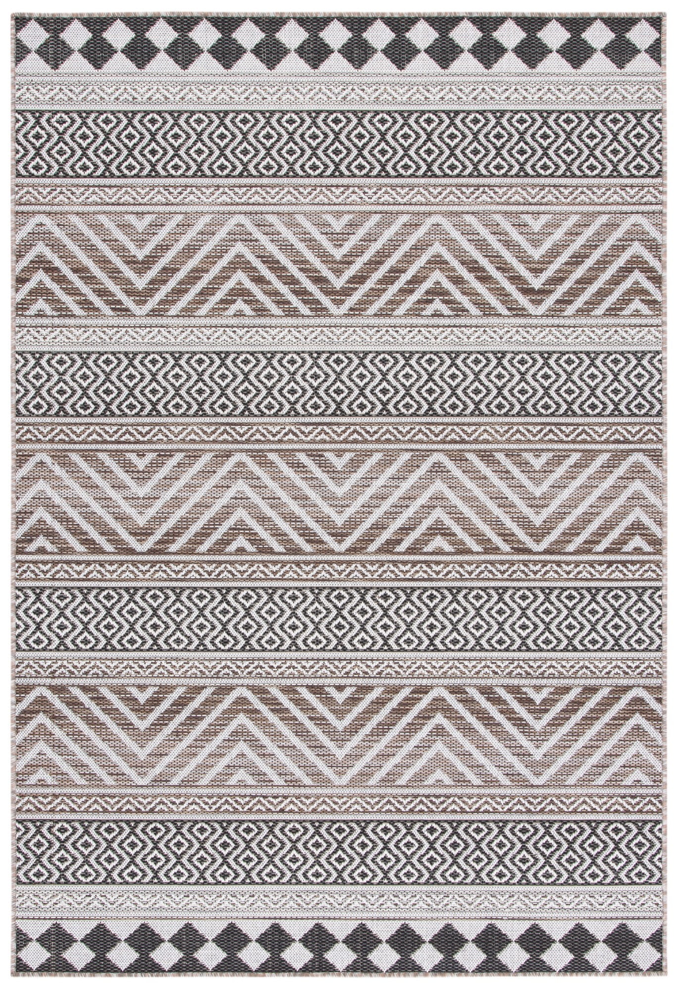 Havana Light Brown and Black Geometric Indoor/Outdoor Area Rug