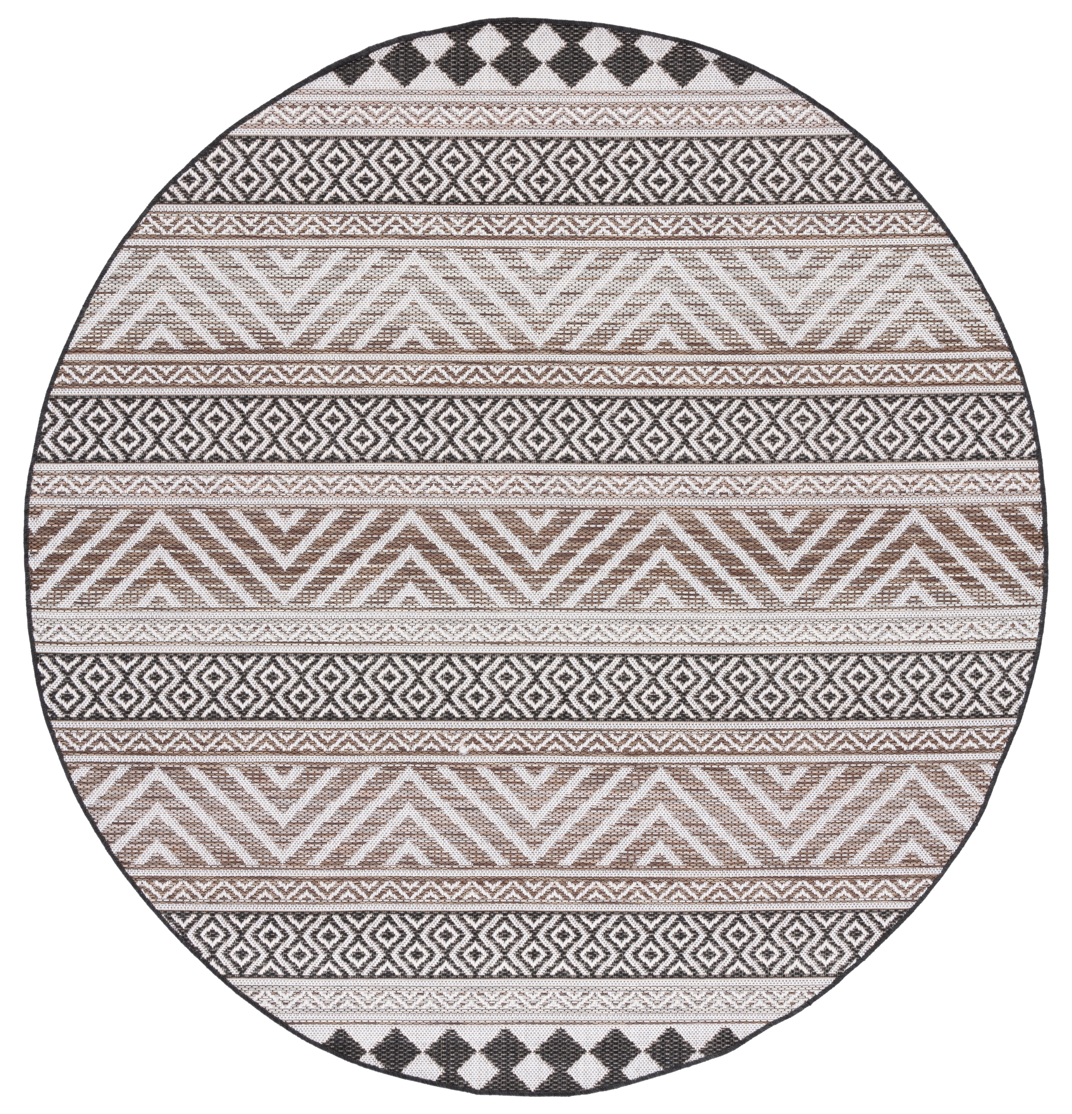 Havana Round Black and Light Brown Synthetic Indoor/Outdoor Rug
