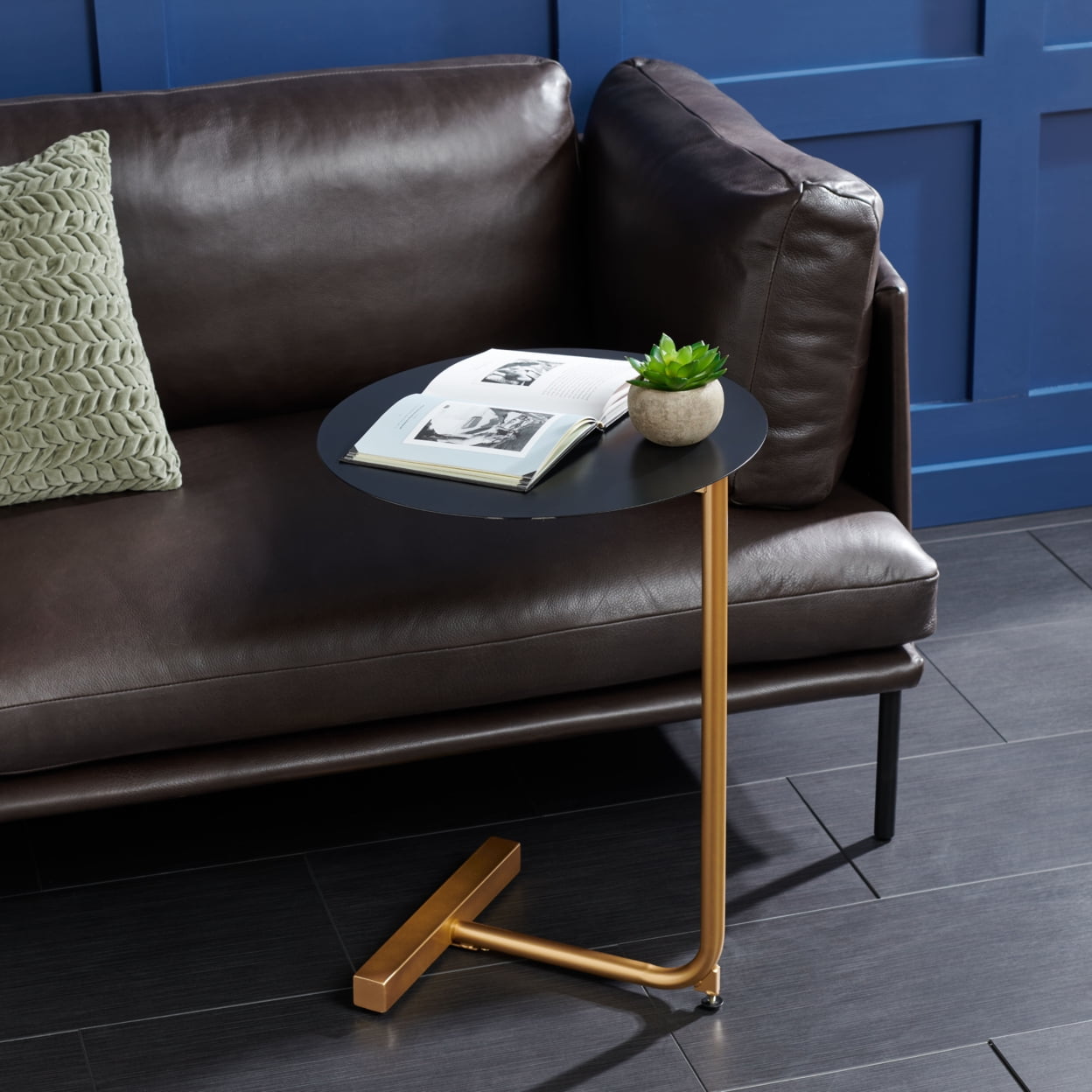 Haylee Black and Gold Round Metal Accent Table