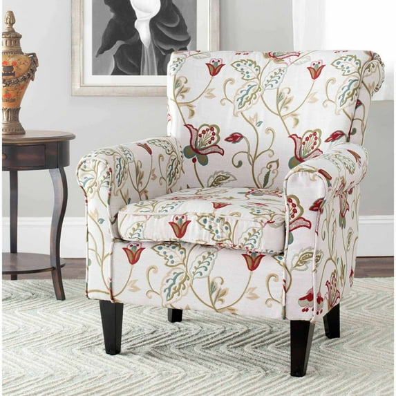 SAFAVIEH Hazina Contemporary Floral Fully Upholstered Club Chair, Red/White