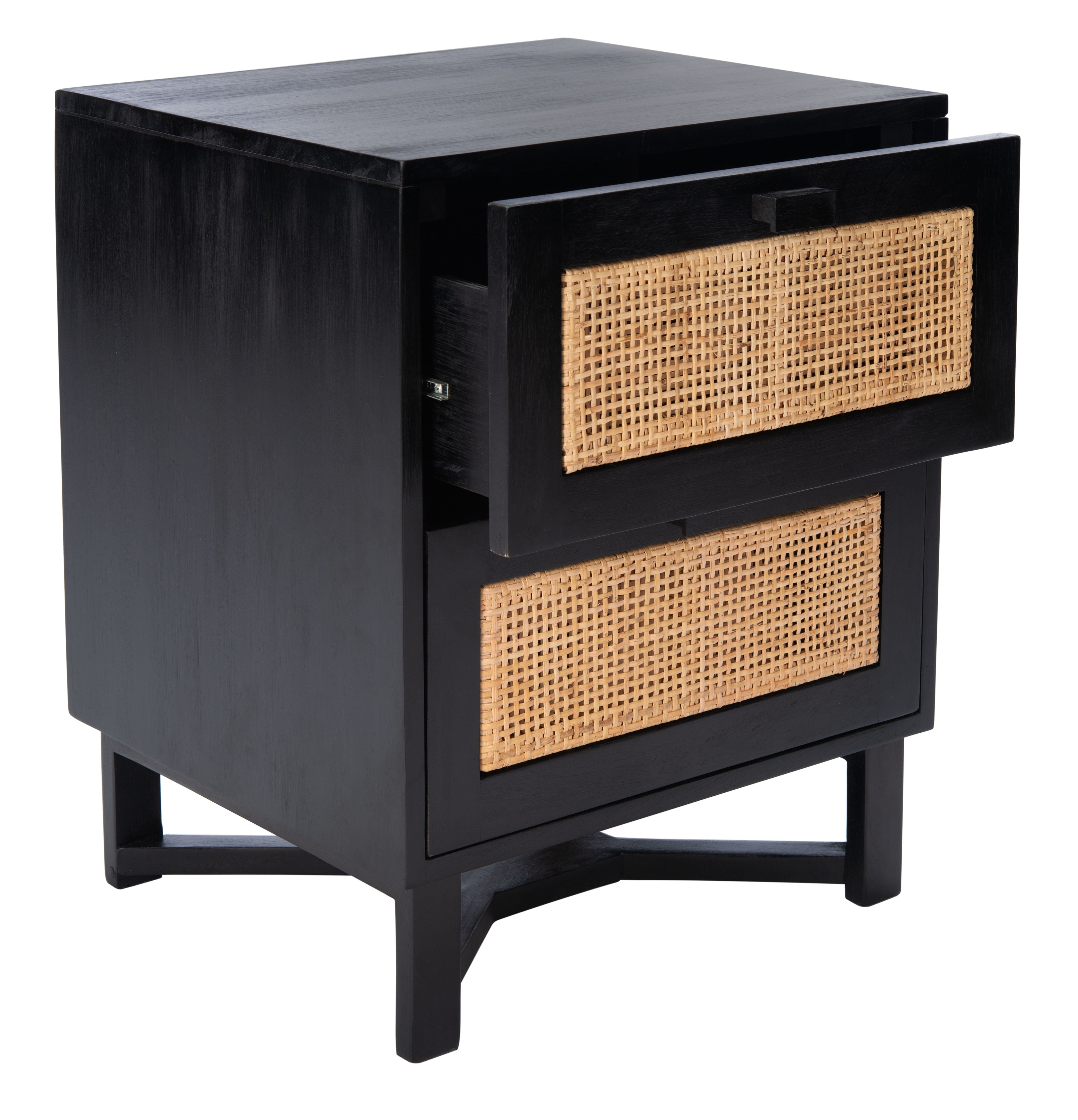 Hedwig Coastal Black & Natural Rattan 2-Drawer Nightstand