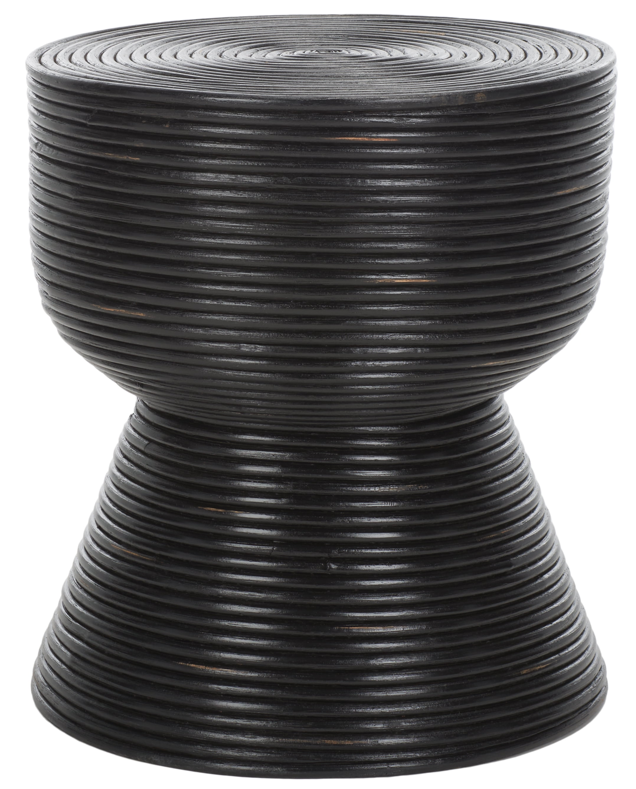 Distressed Black Round Rattan Accent Table