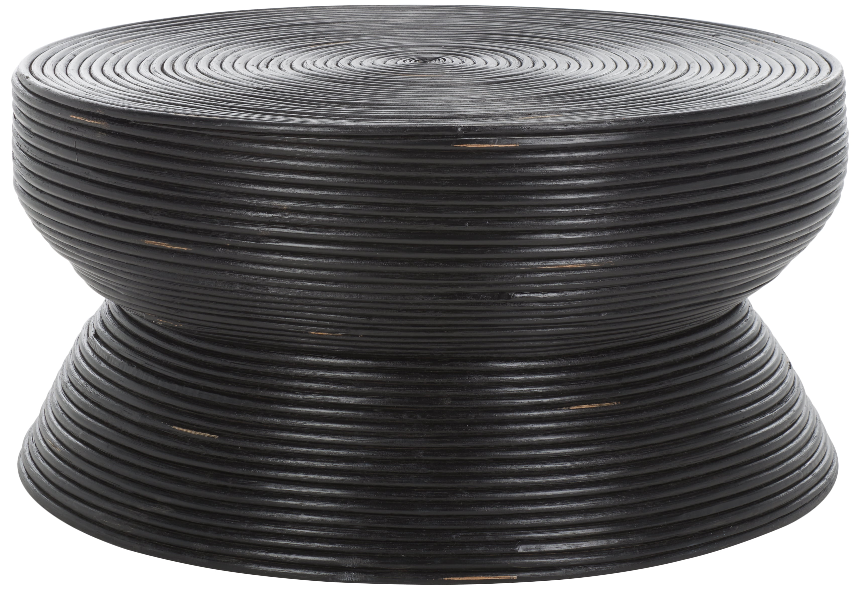Heimdall 31" Distressed Black Rattan Round Coffee Table